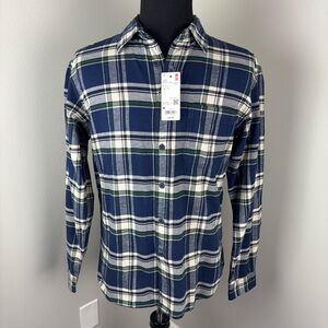 UNIQLO Flannel Shirt Men's Size Medium M Button Front Long Sleeve Blue Plaid New